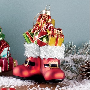 Santa Boots Glass Ornament, , large