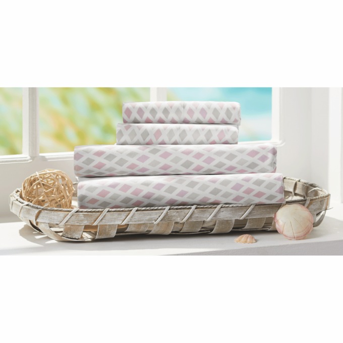 150-Thread Count Diamond Print Cotton Sheet Set, , large