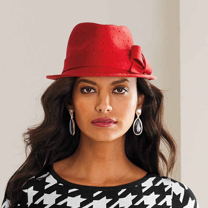 Perforated Bow Fedora, , large