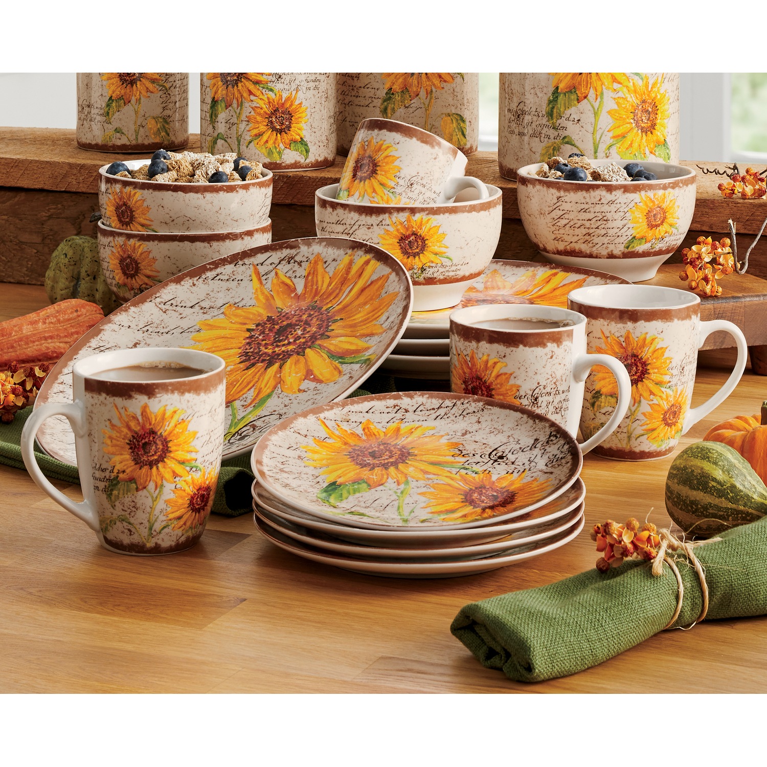 16Piece Scripted Sunflower Dinnerware Set Ginny's