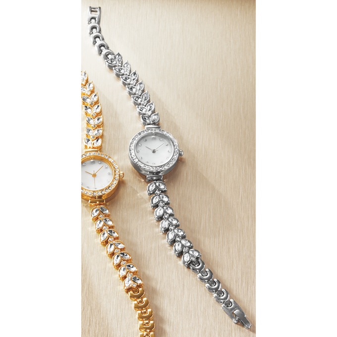 Ladies' Crystal Round Watch, Silvertone, large