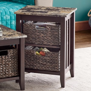 Faux-Marble Basket End Table, , large