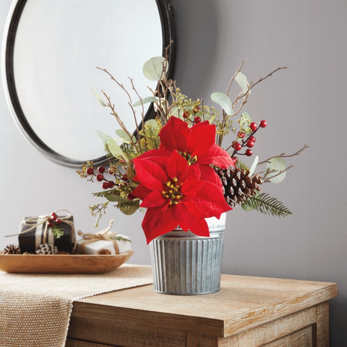 Poinsettia Wall or Table Galvanized Bucket, , large