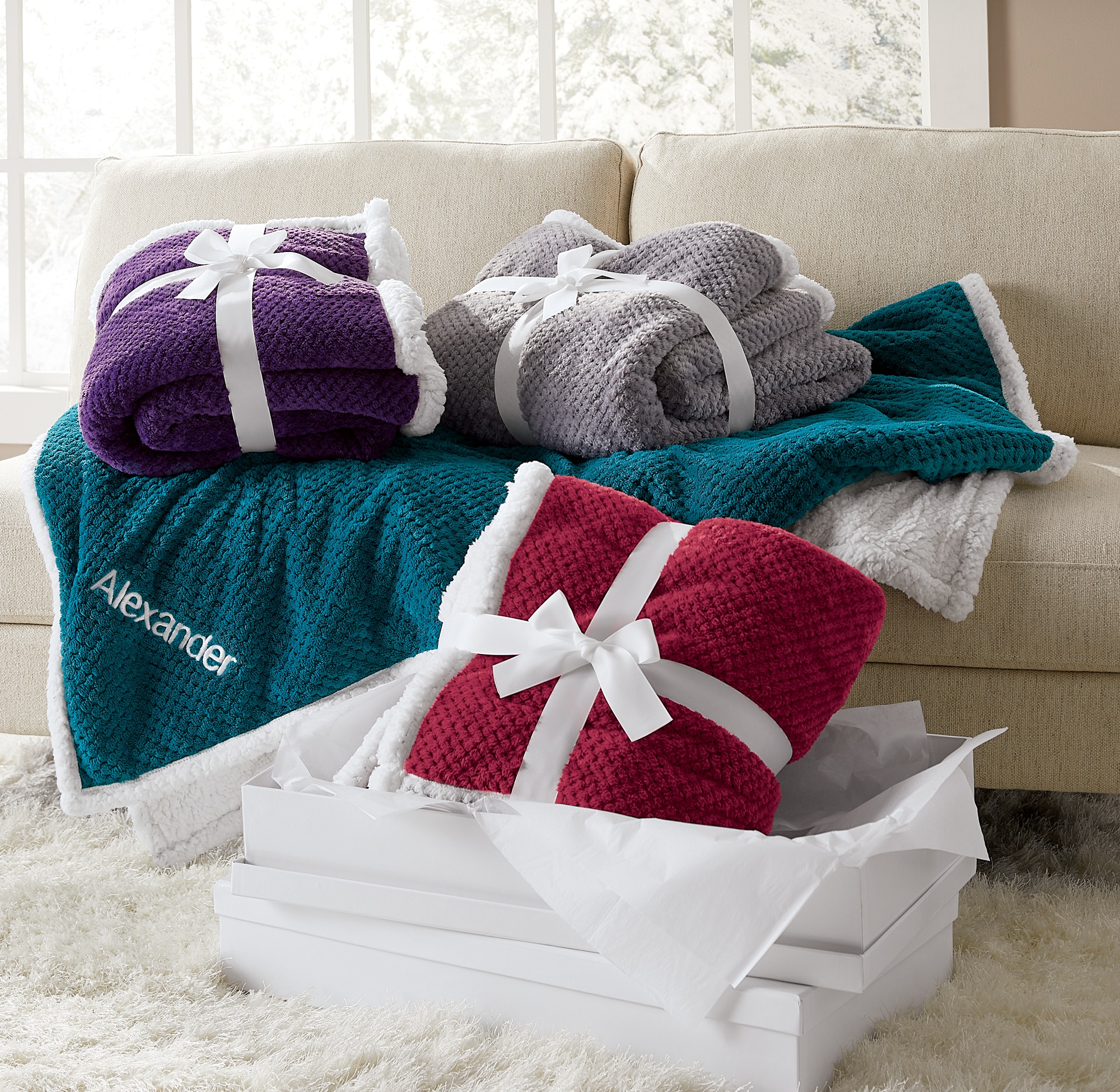 Cozy Textured Fleece Sherpa Reversible Throw, , large