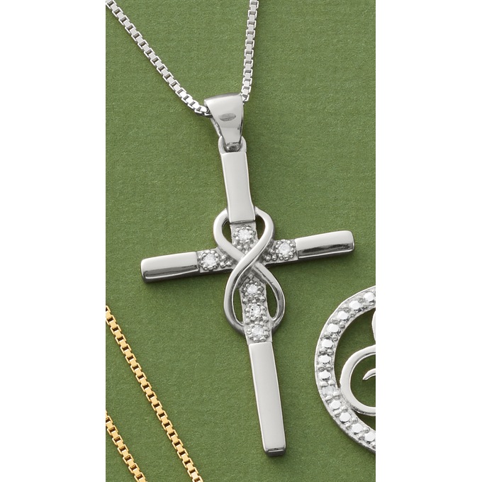 Diamond Cross Eternity Pendant, Platinum over Sterling Silver, large