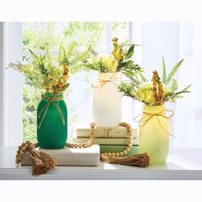 Set of 3 Green Jars with Floral, , large