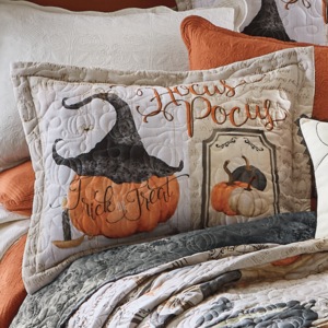 Halloween Pumpkin Scroll Quilted Standard Sham, Multi, large