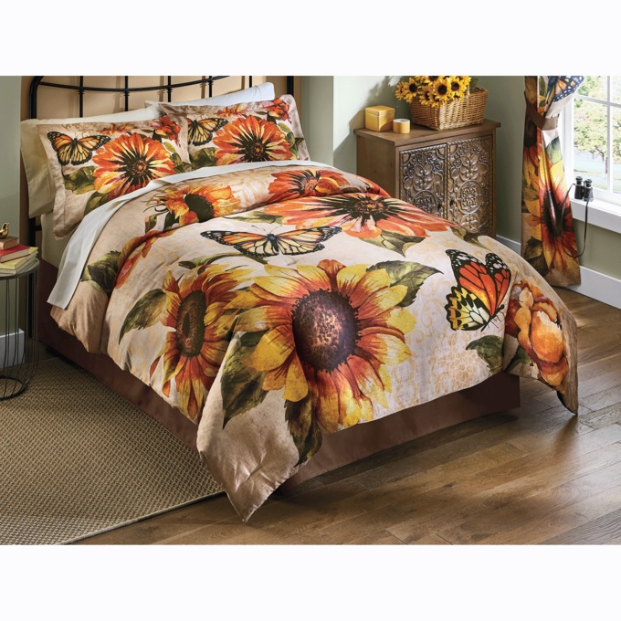 Butterfly Sunflower Comforter Set, , large