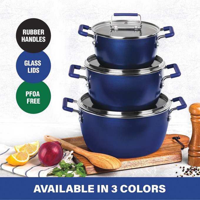 Granitestone Diamond 6-Piece Nesting Pot Set, Blue, large