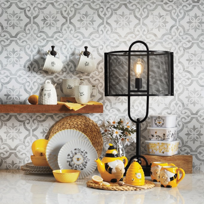 12-Piece Honeycomb Bee Melamine Dinnerware Set, , large