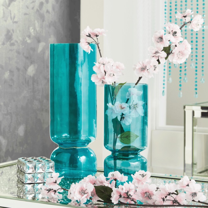 Set of 2 Blue Glass Vases, , large