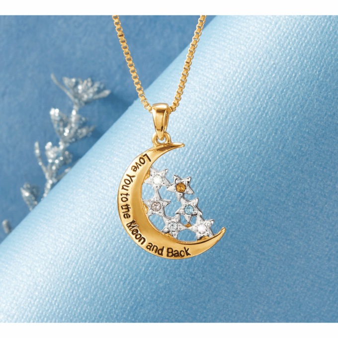 Family Birthstone Two-Tone Moon Stars Pendant, , large