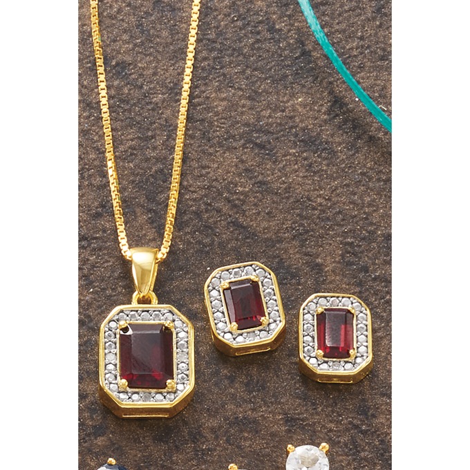 Gemstone/Diamond Shapes Necklace & Earring Set, , large