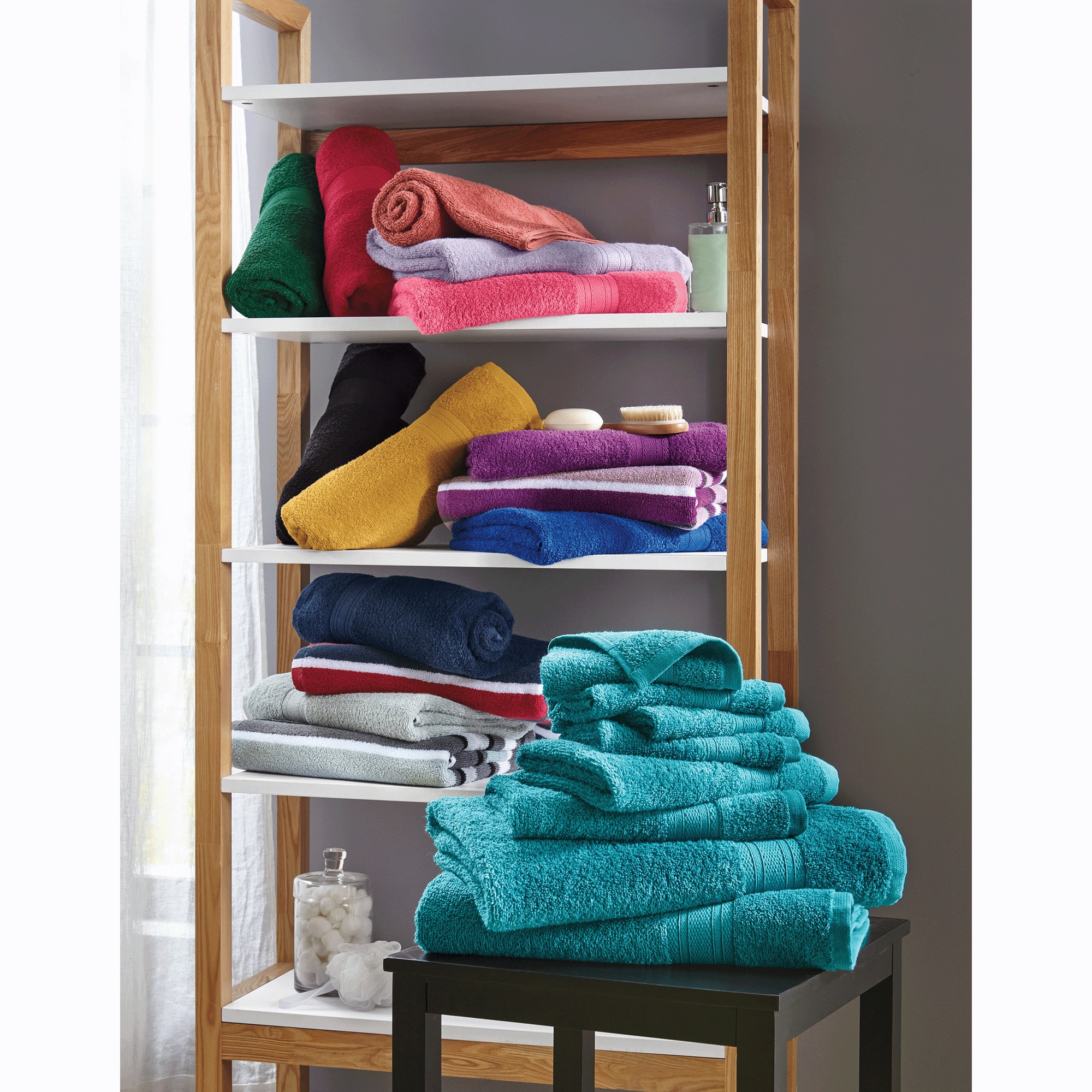 Color Connection Cotton Bath Towel Set, 8 Pieces, Deep Teal, large