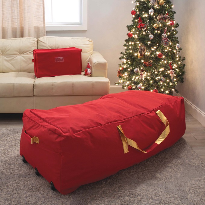Simplify Rolling Christmas Tree Bag, Red, large