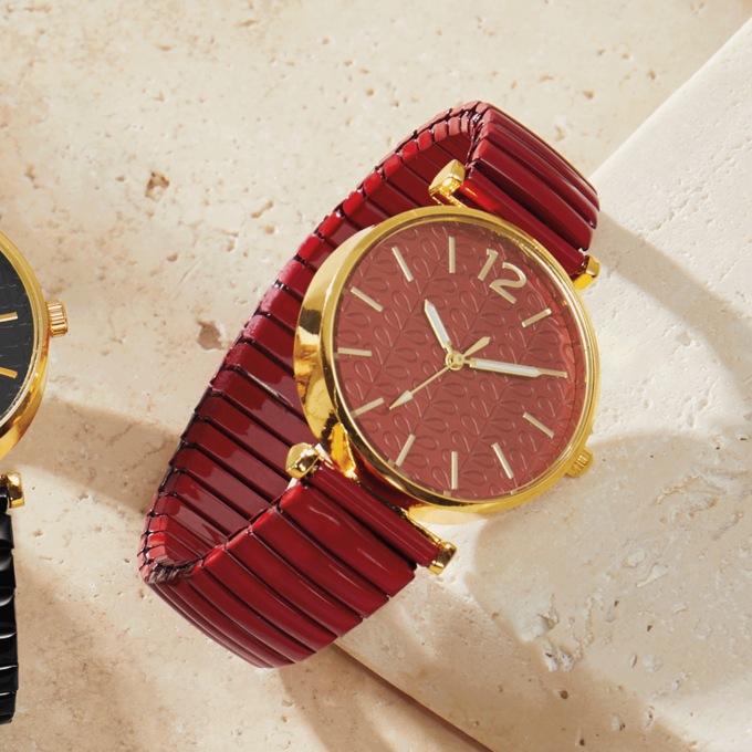 Ladies' Embellished Dial/Stretch-Band Color Watch, Red, large