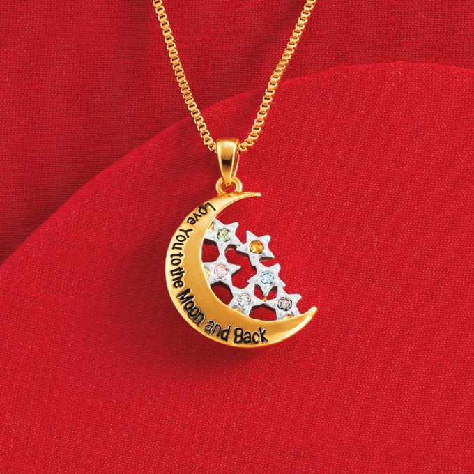 Family Birthstone Two-Tone Moon Stars Pendant, , large