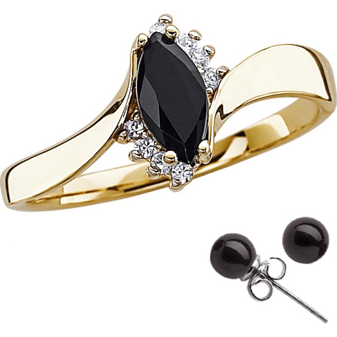 Black Onyx and Cubic Zirconia Ring with Earrings