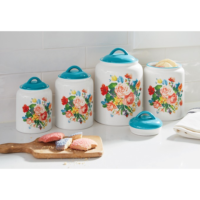 Set of 4 Vintage Floral Canisters, , large