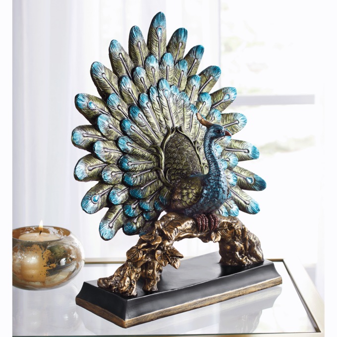 Bejeweled Peacock Figurine, , large