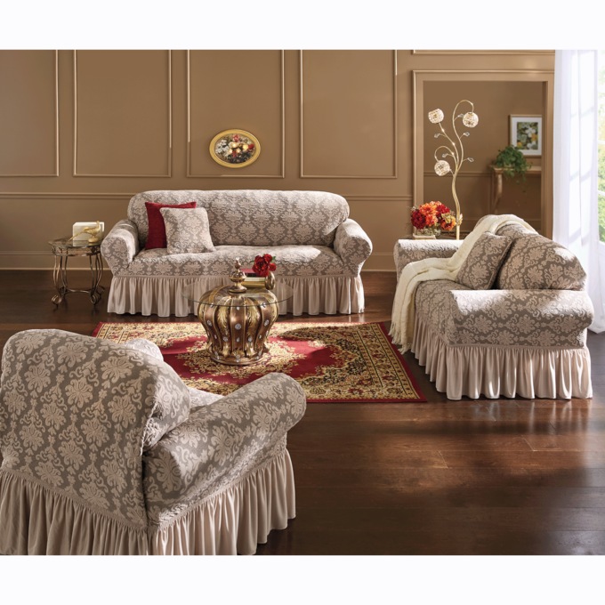 Damask Stretch Slipcover, , large