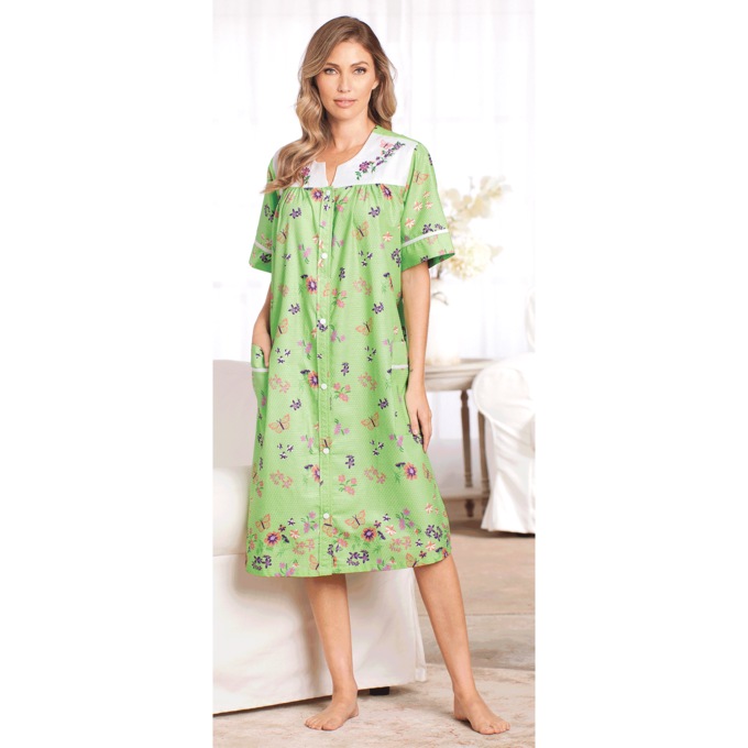 Duster With Embroidered Yoke, Mint Border, large