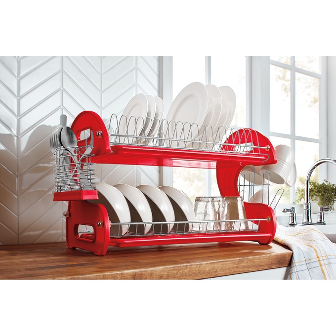 2-Tier Dish Rack, Delicious Red, large