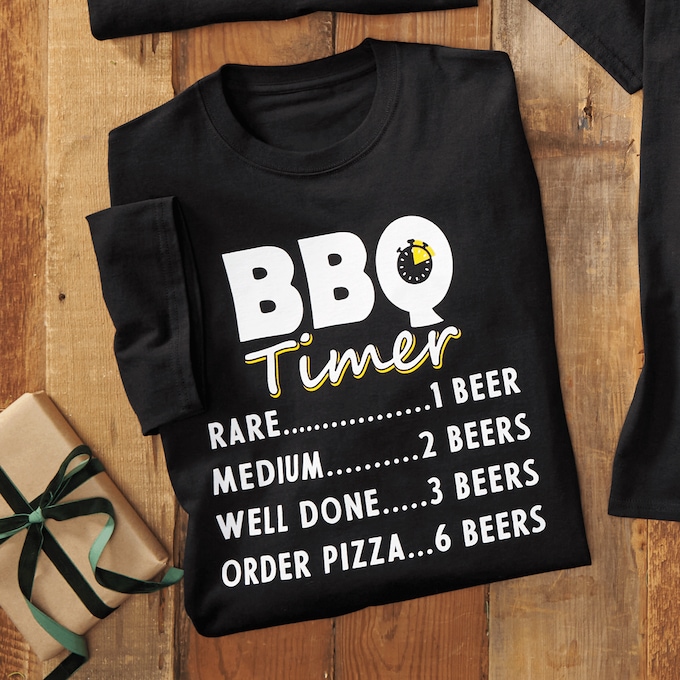 BBQ Timer & Beer Funny Novelty Tee Shirt in Cotton Jersey, , large