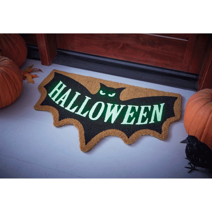 Glow-in-the-Dark Bat-Shaped Coir Mat 18" x 30", , large
