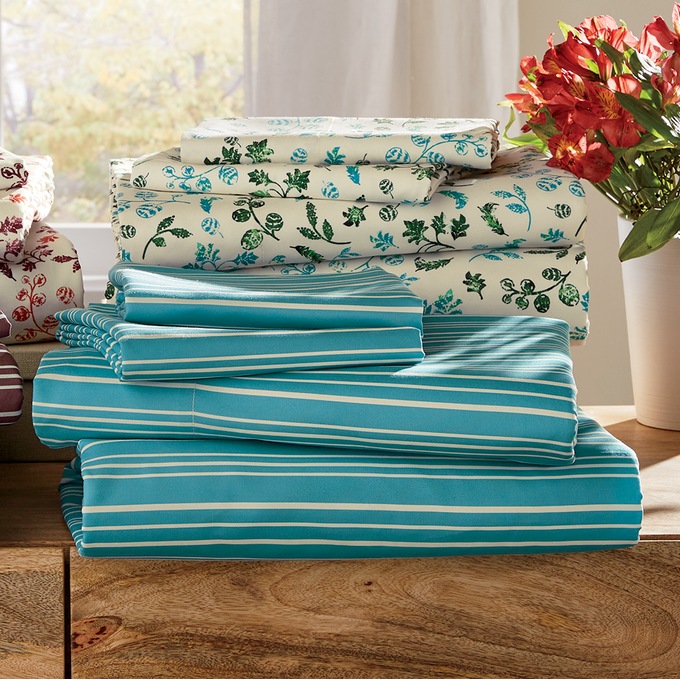 Leaf Stripe Print 2-Pack Flannel Sheet Set, , large