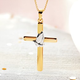 Two-Tone Cross/Praying Hands Pendant, , large