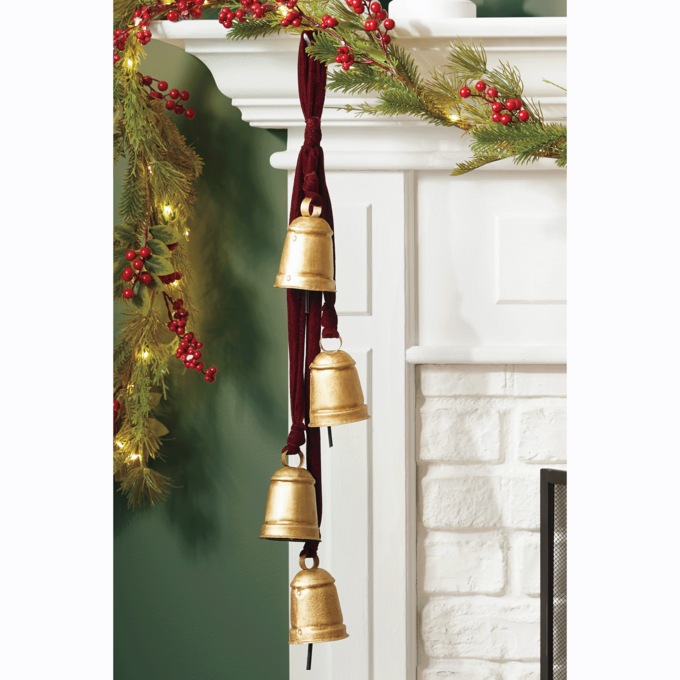 Set of 4 Hanging Bells on Ribbon, , large