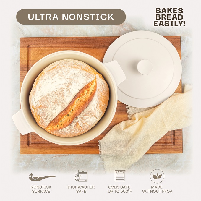 Gotham Steel 5-Quart Dutch Oven with Lid, Pastel Cream, large