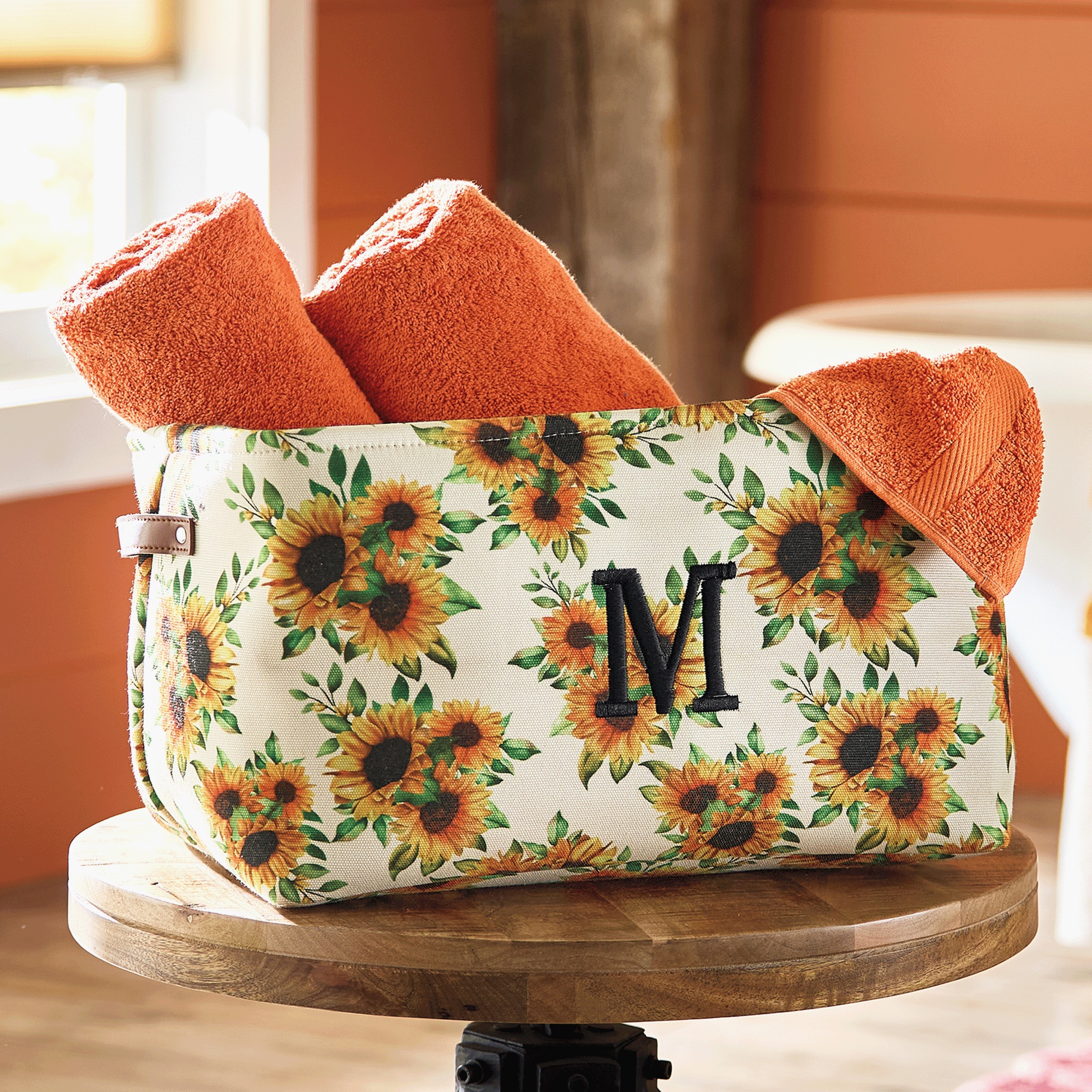 Sunflower Floral Collapsible Fabric Storage Basket, Multi, large