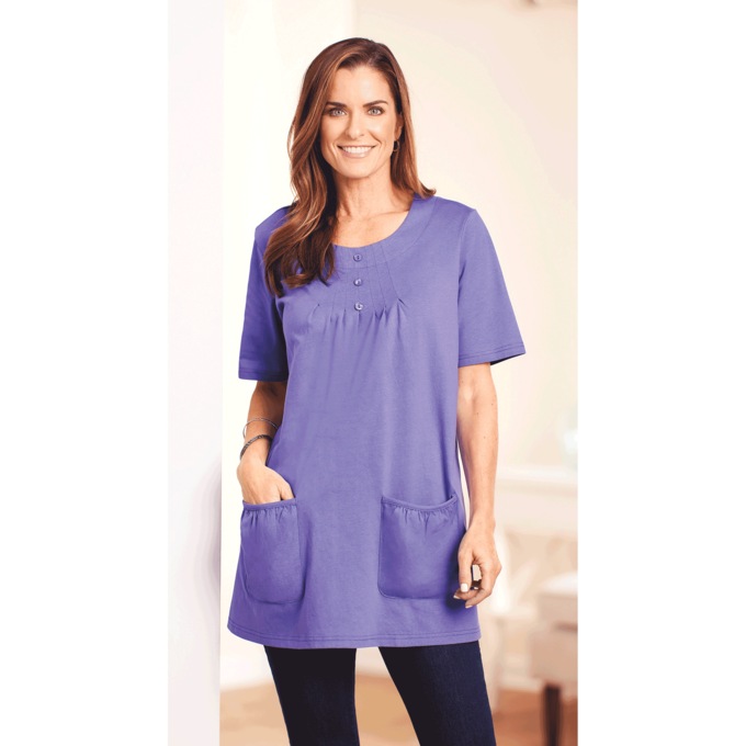 Women's Cotton Knit Tunic with Patch Pockets, , large