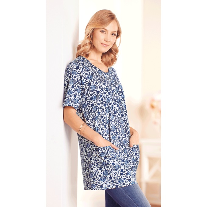 Women's Cotton Knit Tunic with Patch Pockets, , large