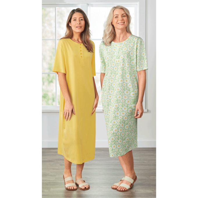 2-Pack Cotton Knit Henley Nightshirts for Women, , large