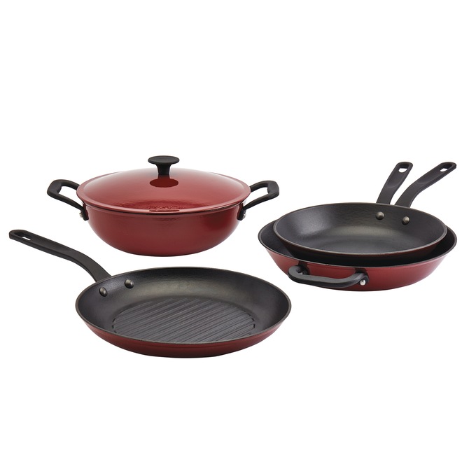 5-Piece Mason Enameled Cast Iron Cookware Set, Brick, large