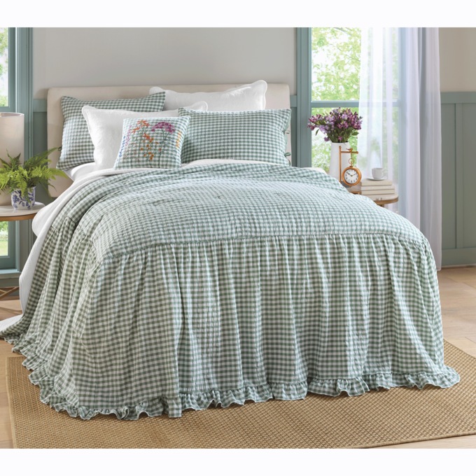Beth Gingham Skirted Bedspread Set, , large