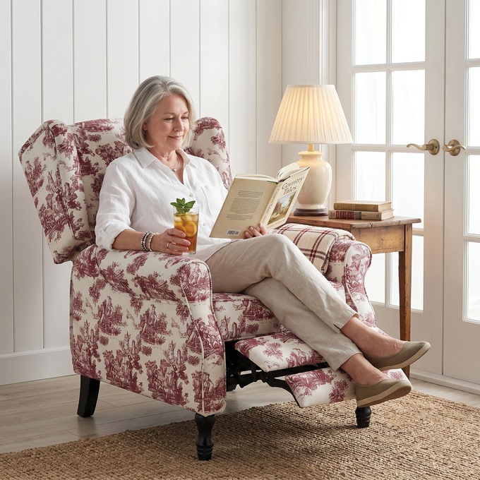 Toile Wingback Recliner, , large