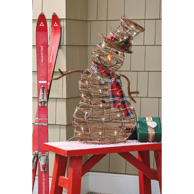 Lighted Rattan Snowman Holiday Decoration, , large