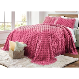 Chenille Dot Bedspread, Raspberry, large