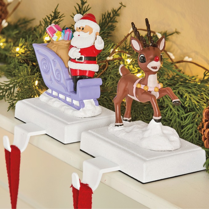Set of 2 Santa And Rudolph Stocking Hanger, , large