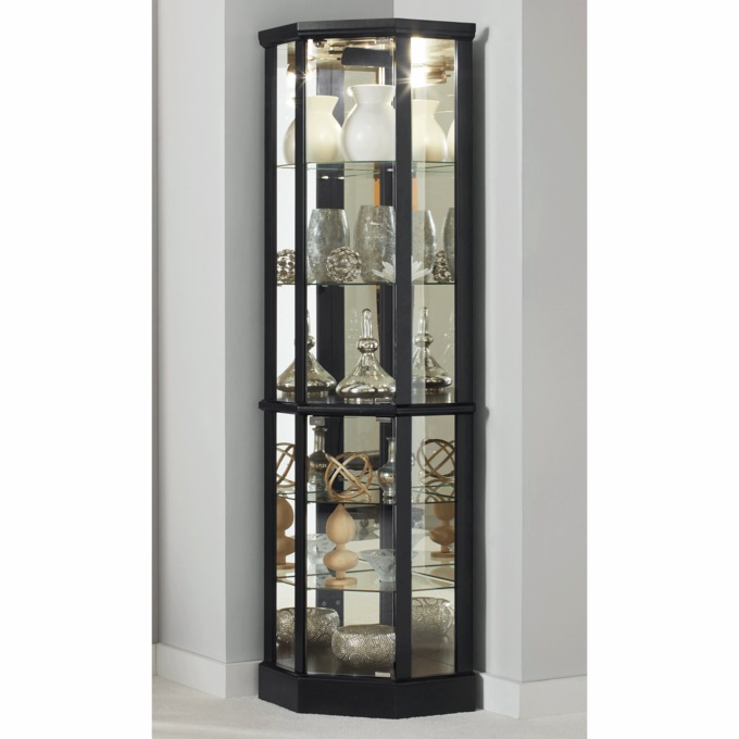 Lit Corner Curio Cabinet, Black, large