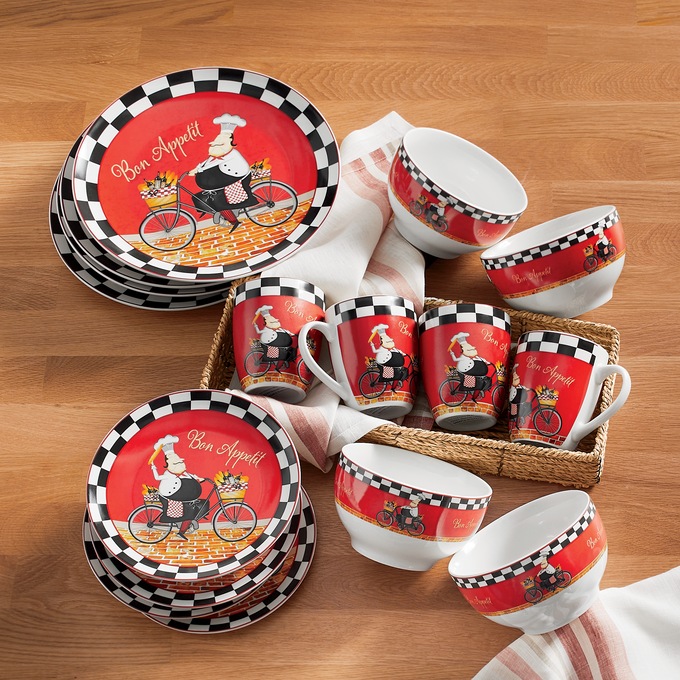 16-Piece Bicycle Chef Dinnerware Set, , large
