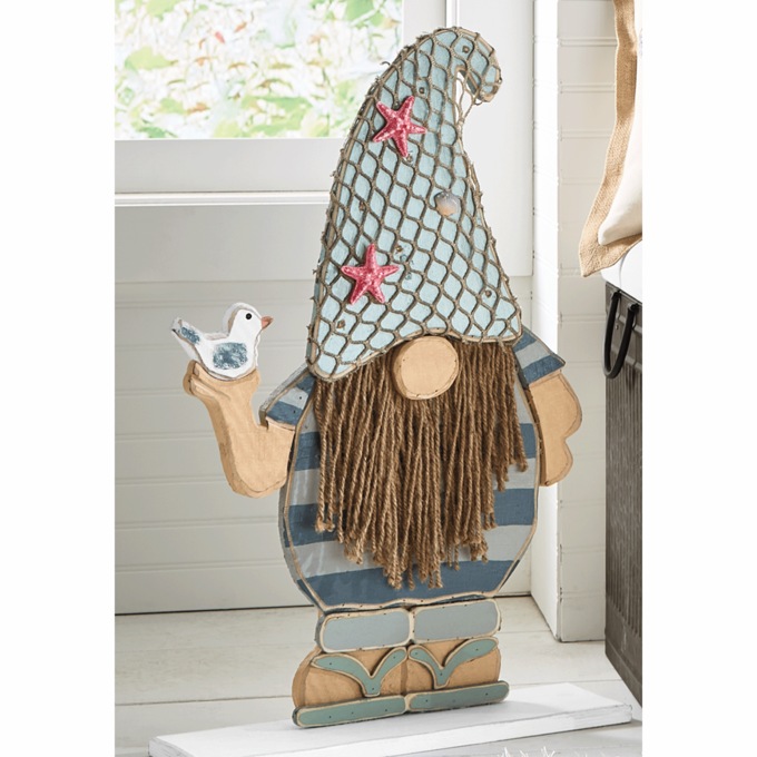 Chunky Wood Lit Coastal Gnome, , large