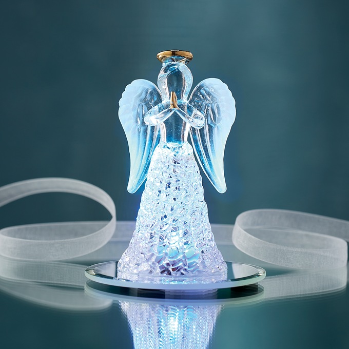 Lit Praying Glass Angel Figurine, , large