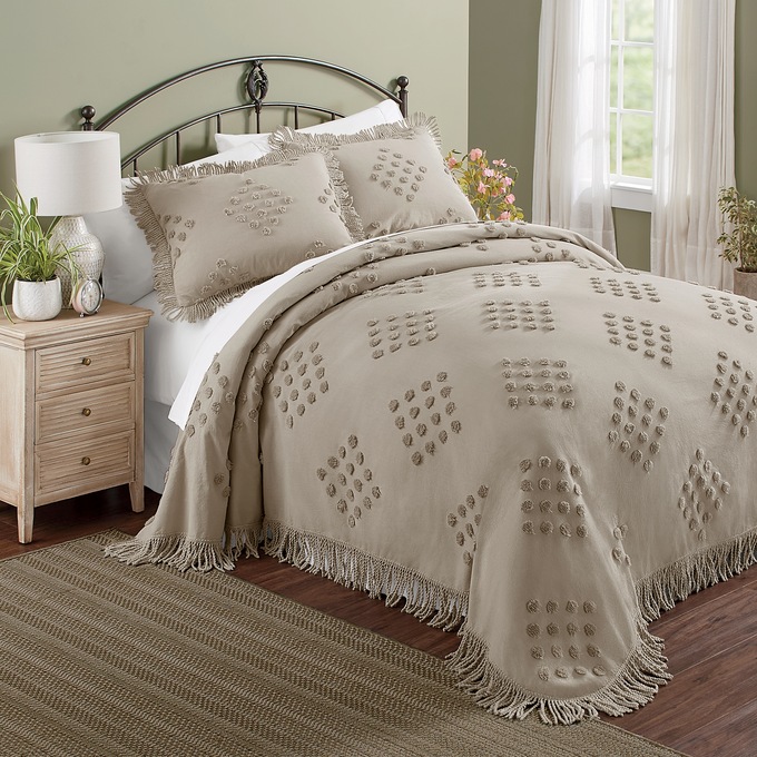 Harper Chenille Bedspread, Taupe, large