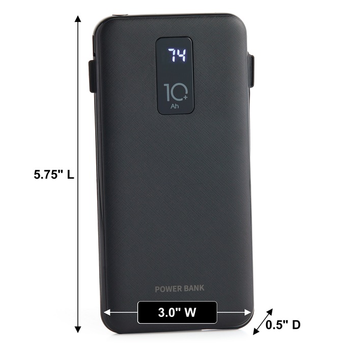 10,000mAh Portable Power Bank with Built-In USB-C, Micro USB and Lightning Cables, , large