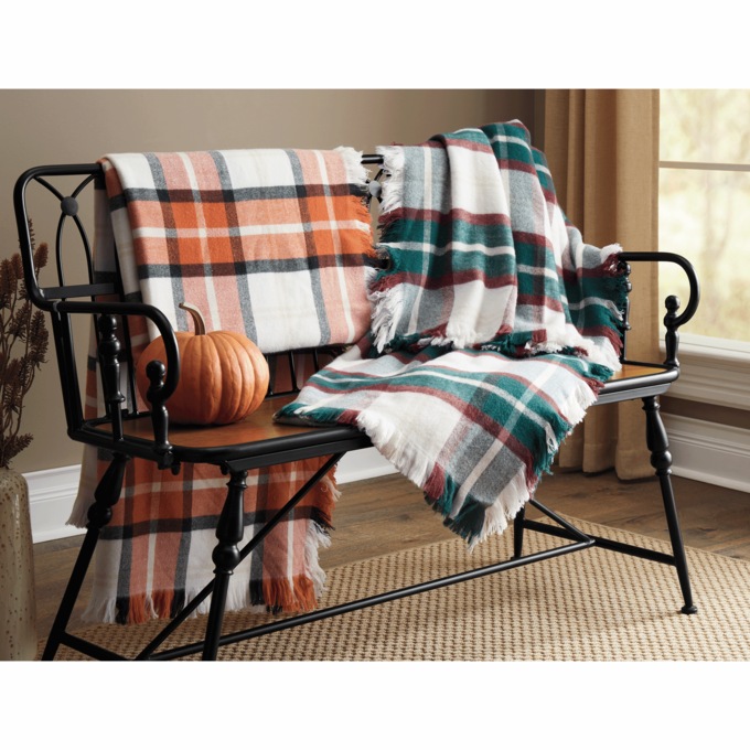 Wool-Blend Plaid Blanket, , large